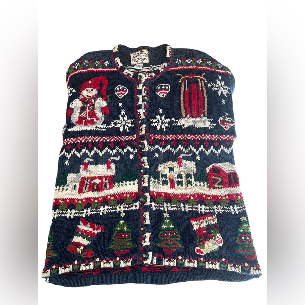 Vintage Christmas Knit Sweater By Heirloom Collectibles Size Large - Picture 2 of 4
